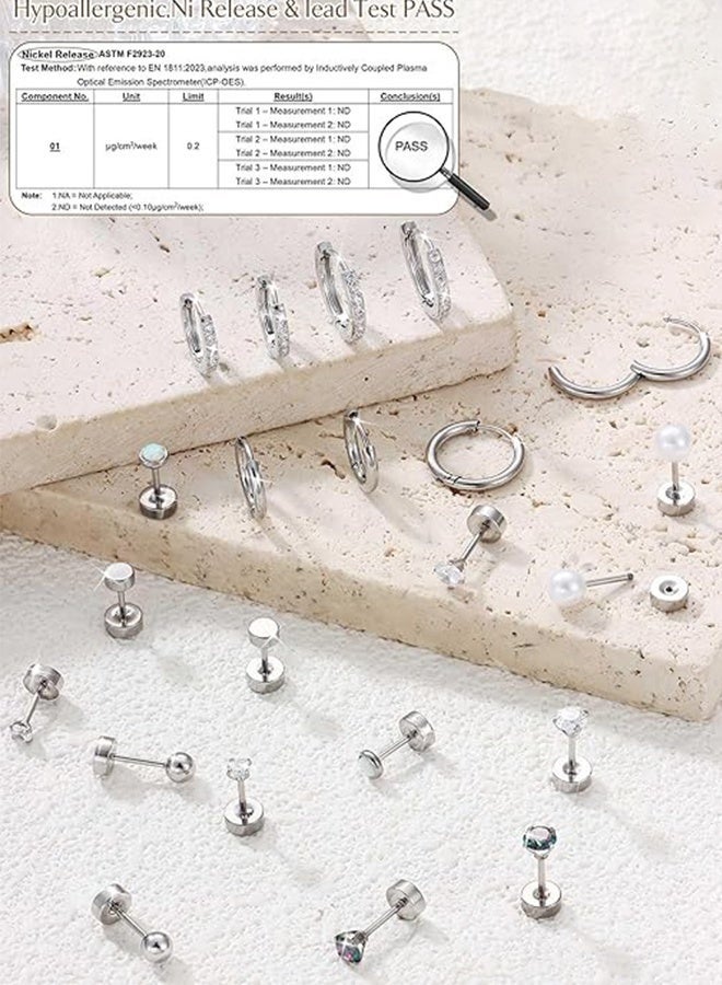 YSR VEF 11Pairs Hypoallergenic Stud Hoop Earrings for Women Small Flat Back Surgical Stainless Steel Earrings for Sensitive Ears Trendy Silver Hoops Cartilage Earring Stacks Set Multiple Piercing Jewelry Gifts - Image 4